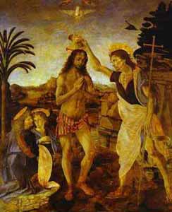 Leonardo da Vinci and Andrea del Verrocchio - The Baptism of Jesus Christ